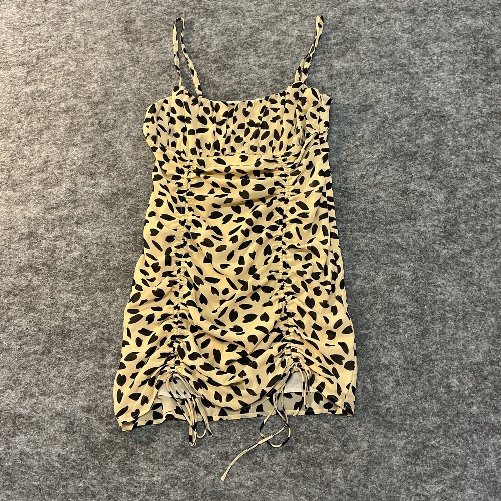 Isalis Tan and Black Splotch Cheetah Style Ruched Mini Dress WWW